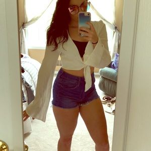 Boho Bell Sleeve Tie Front Crop Top Festival